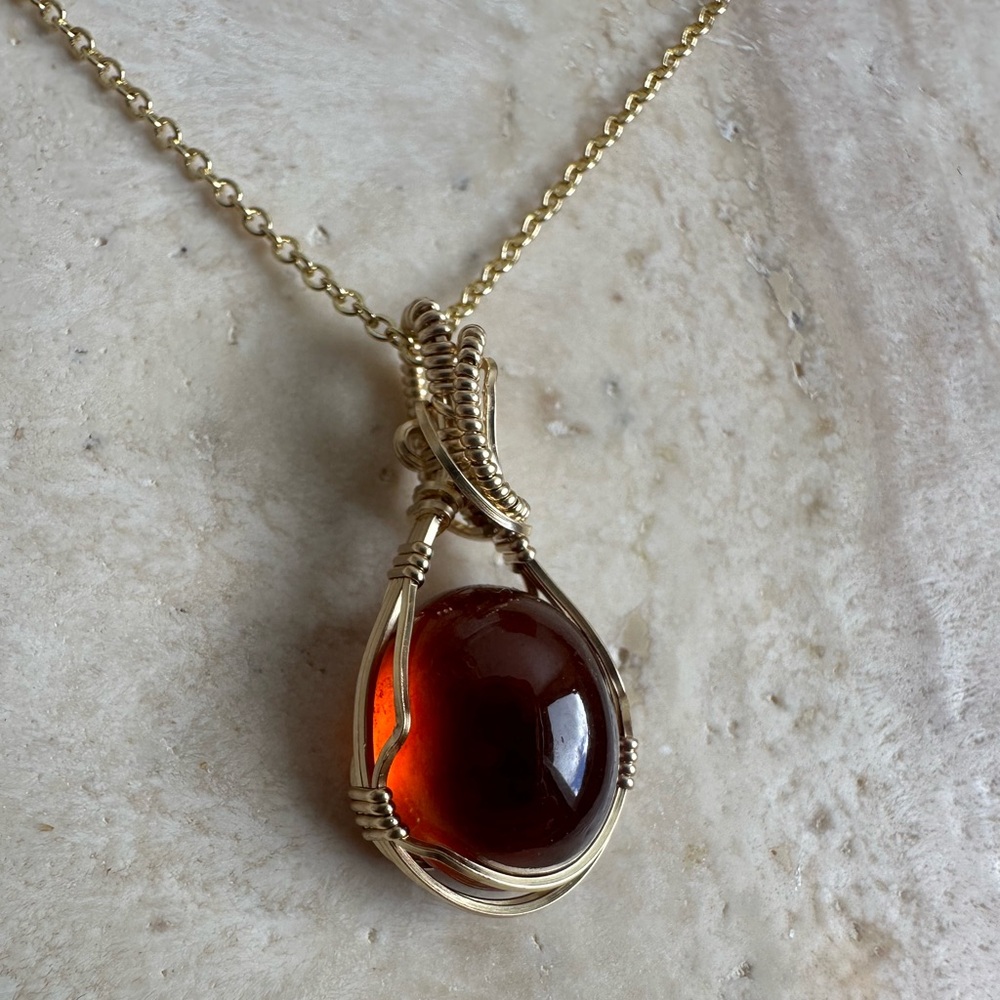 14k Gold filled Collectors Cinnamon Hessonite Garnet necklace with 18 inch chain